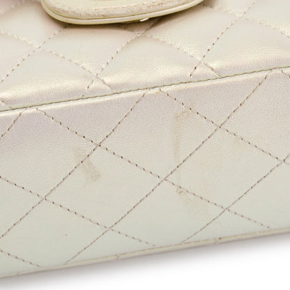 Chanel 2020 Beige Iridescent Calfskin Leather Classic Medium Double Flap Bag