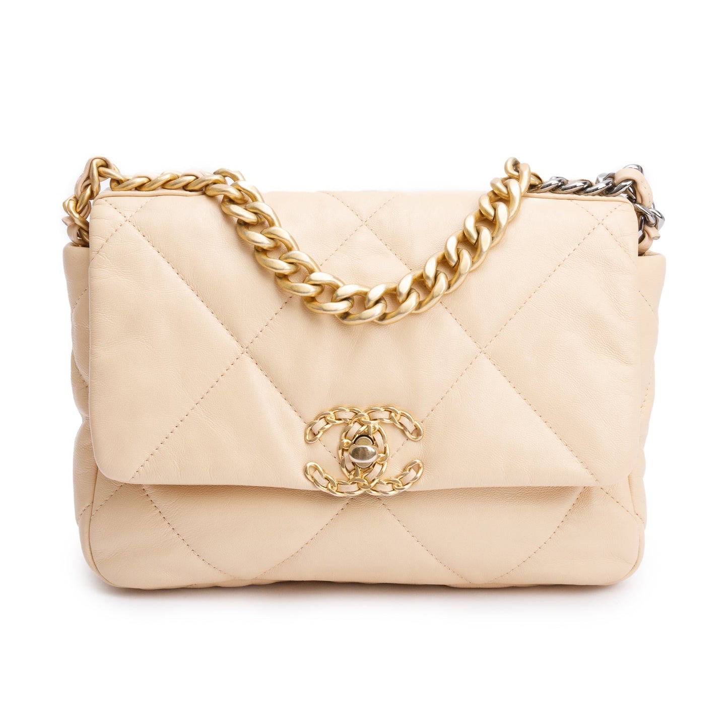 Chanel 2020 Beige Lambskin Leather Medium 19 Flap Bag