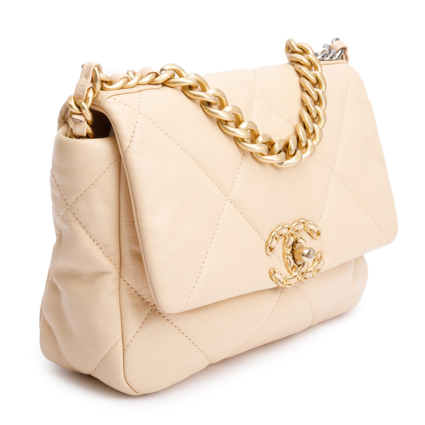 Chanel 2020 Beige Lambskin Leather Medium 19 Flap Bag
