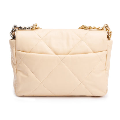 Chanel 2020 Beige Lambskin Leather Medium 19 Flap Bag