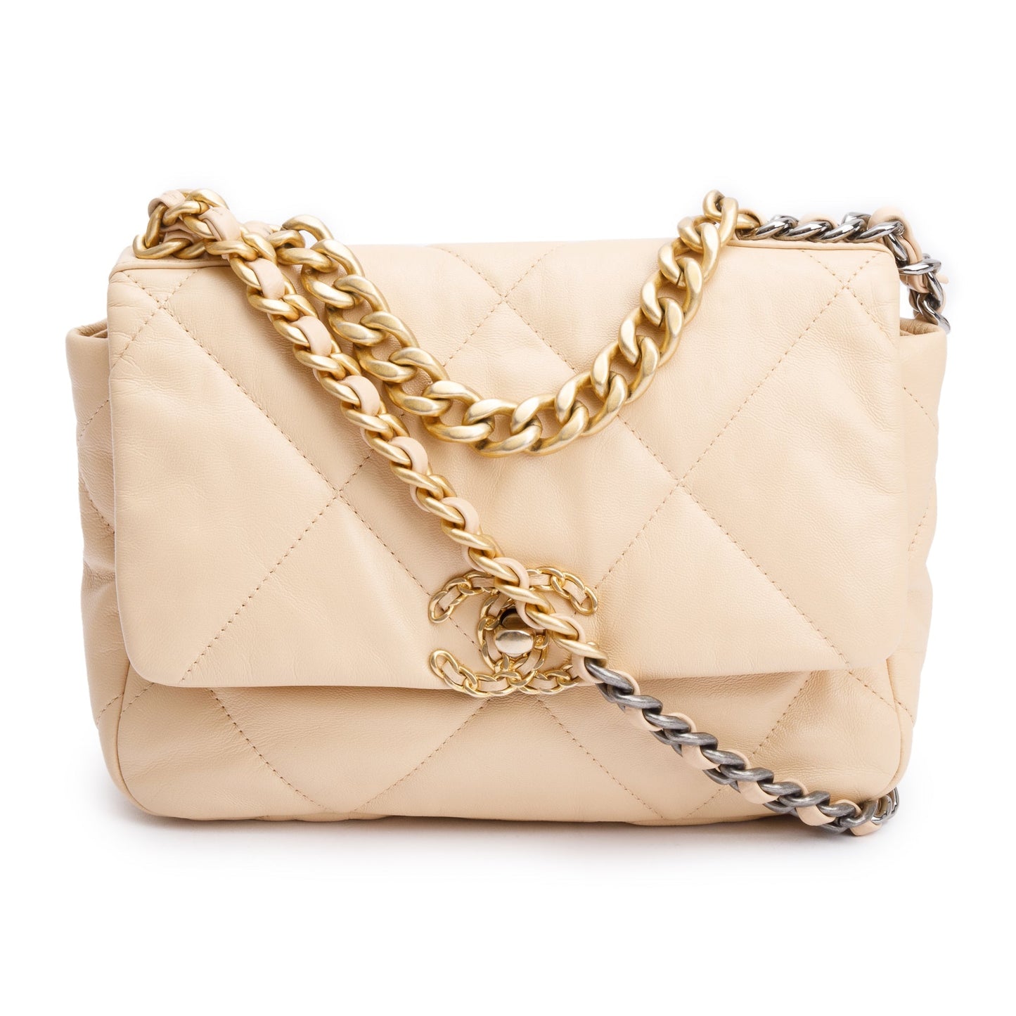 Chanel 2020 Beige Lambskin Leather Medium 19 Flap Bag
