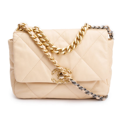 Chanel 2020 Beige Lambskin Leather Medium 19 Flap Bag
