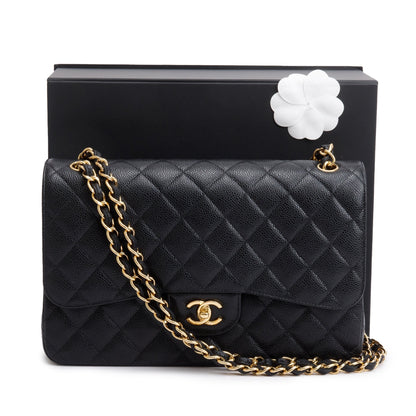 Chanel 2020 Black Caviar Classic Jumbo Double Flap Bag