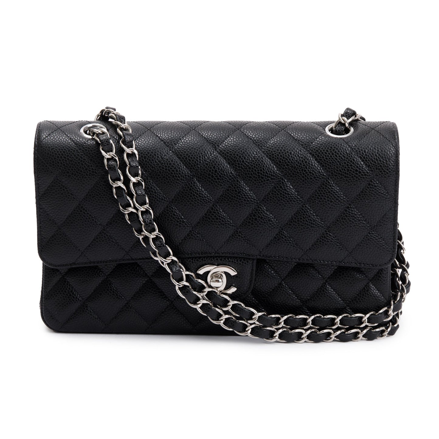 Chanel 2020 Black Caviar Leather Classic Medium Double Flap Bag