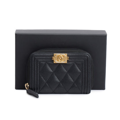 Chanel 2020 Black Caviar Leather Zip Around Boy Coin Purse