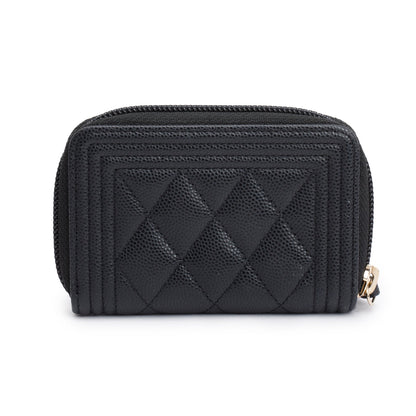 Chanel 2020 Black Caviar Leather Zip Around Boy Coin Purse