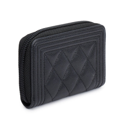 Chanel 2020 Black Caviar Leather Zip Around Boy Coin Purse