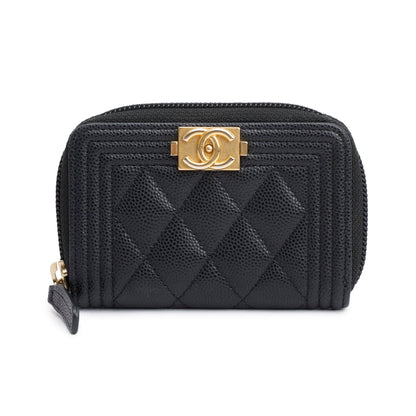 Chanel 2020 Black Caviar Leather Zip Around Boy Coin Purse