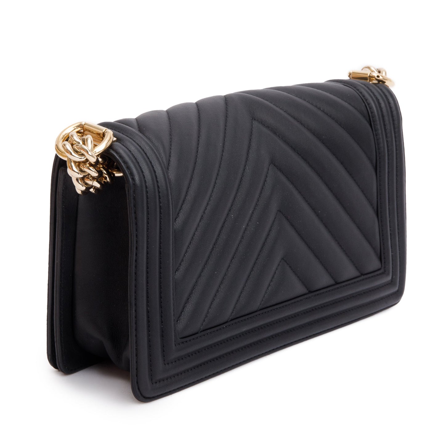 Chanel 2020 Black Chevron Quilted Lambskin Leather Medium Boy Bag