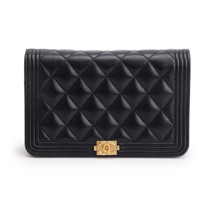 Chanel 2020 Black Lambskin Leather Boy Wallet on Chain