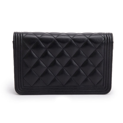 Chanel 2020 Black Lambskin Leather Boy Wallet on Chain
