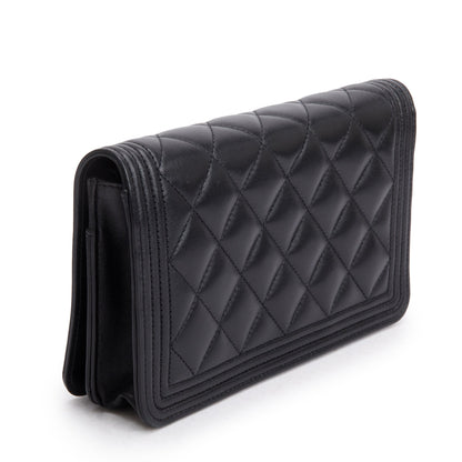 Chanel 2020 Black Lambskin Leather Boy Wallet on Chain