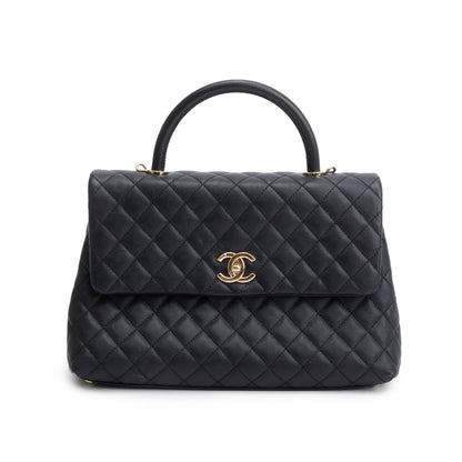 Chanel 2020 Black Quilted Caviar Leather Maxi Top Handle Flap Bag
