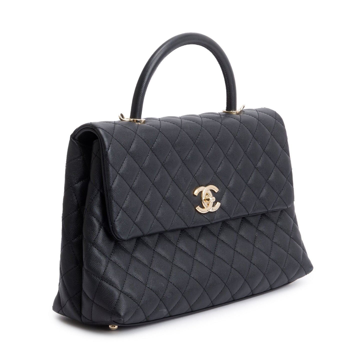 Chanel 2020 Black Quilted Caviar Leather Maxi Top Handle Flap Bag