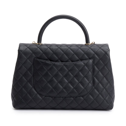 Chanel 2020 Black Quilted Caviar Leather Maxi Top Handle Flap Bag