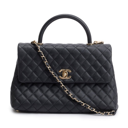 Chanel 2020 Black Quilted Caviar Leather Maxi Top Handle Flap Bag