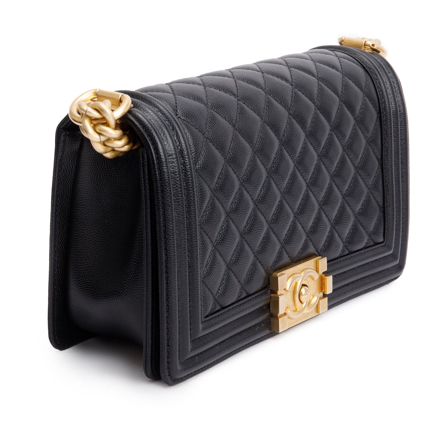 Chanel 2020 Black Quilted Caviar Leather Medium Boy Bag