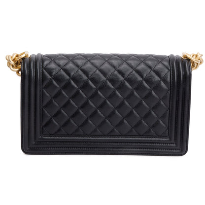 Chanel 2020 Black Quilted Caviar Leather Medium Boy Bag