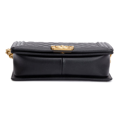 Chanel 2020 Black Quilted Caviar Leather Medium Boy Bag