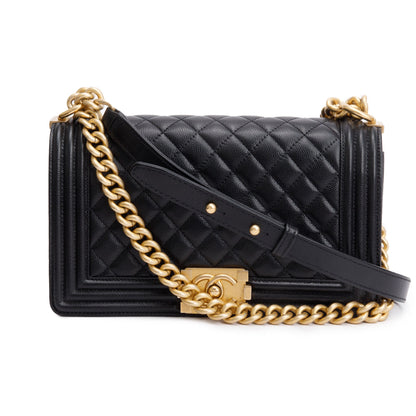 Chanel 2020 Black Quilted Caviar Leather Medium Boy Bag