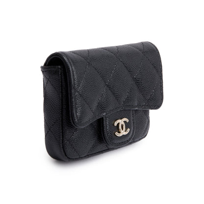 Chanel 2020 Black Quilted Caviar Leather Mini Chain Belt Bag