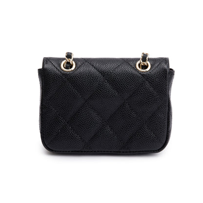 Chanel 2020 Black Quilted Caviar Leather Mini Chain Belt Bag