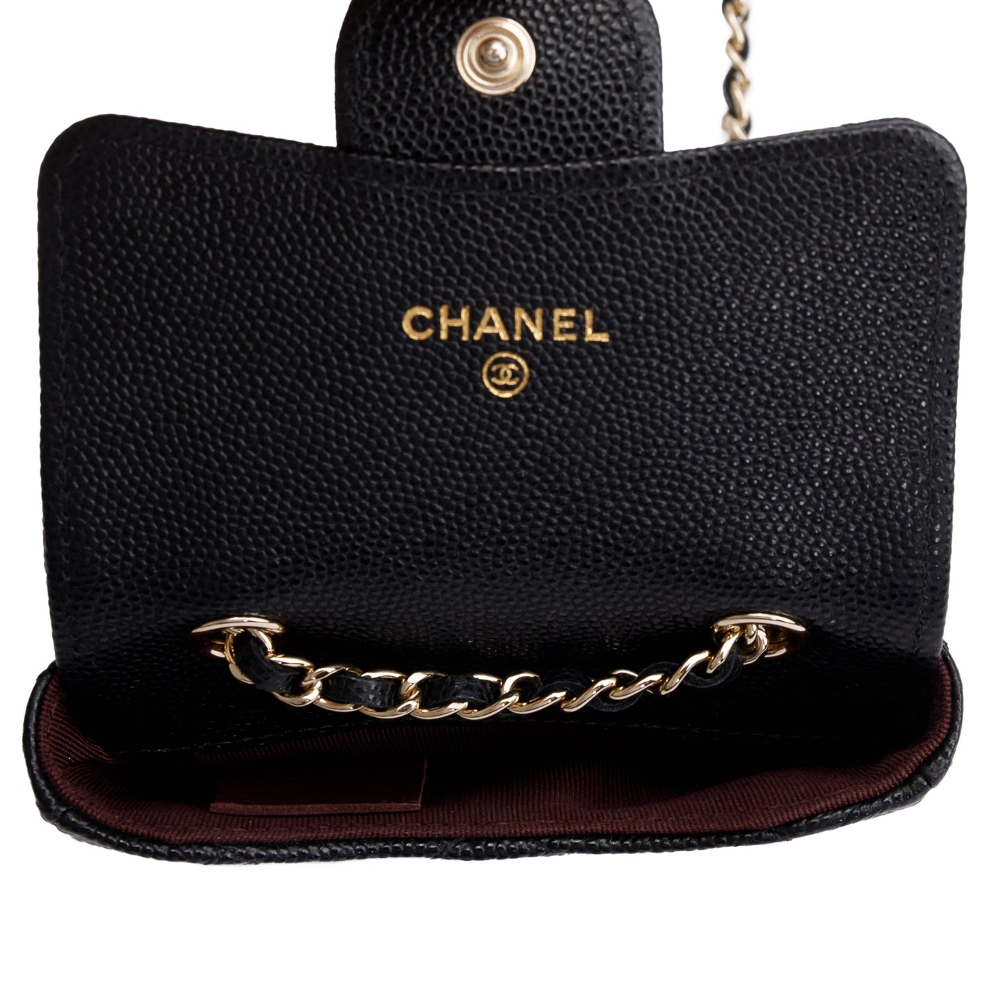 Chanel 2020 Black Quilted Caviar Leather Mini Chain Belt Bag