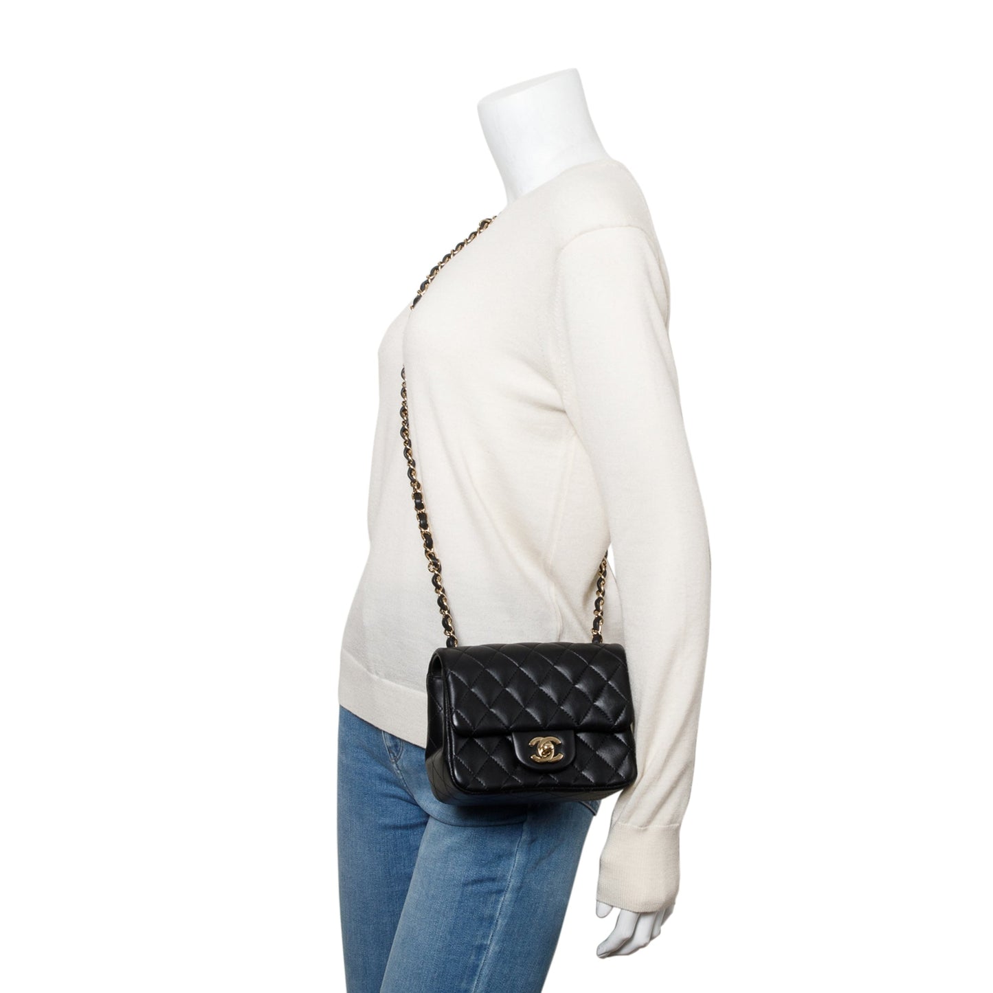 Chanel 2020 Black Quilted Lambskin Leather Classic Square Mini Flap Bag