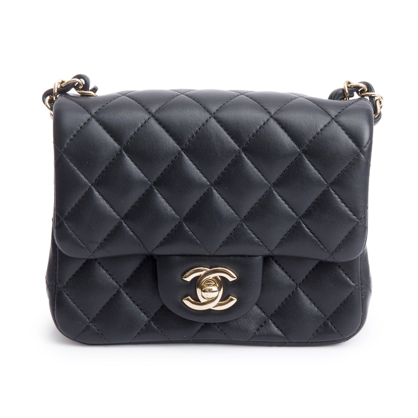 Chanel 2020 Black Quilted Lambskin Leather Classic Square Mini Flap Bag