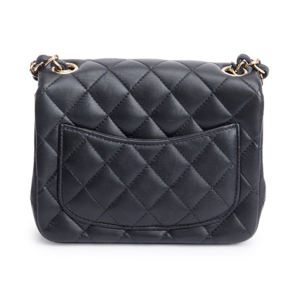 Chanel 2020 Black Quilted Lambskin Leather Classic Square Mini Flap Bag
