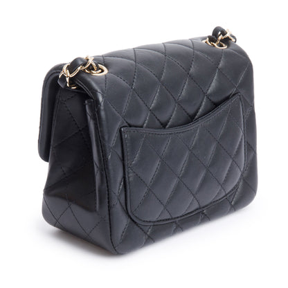 Chanel 2020 Black Quilted Lambskin Leather Classic Square Mini Flap Bag