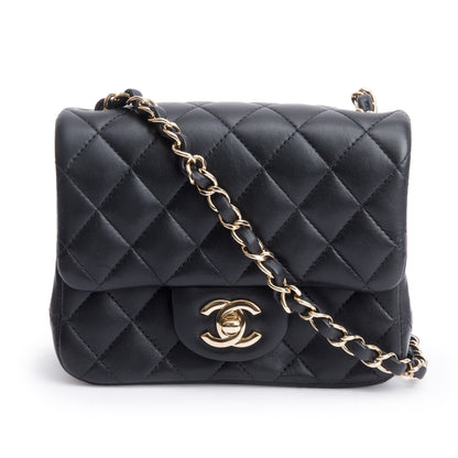 Chanel 2020 Black Quilted Lambskin Leather Classic Square Mini Flap Bag