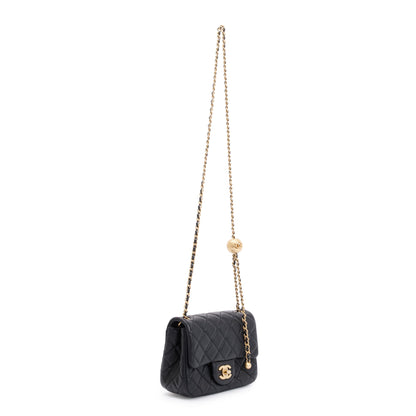 Chanel 2020 Black Quilted Lambskin Pearl Crush Square Mini Flap Bag