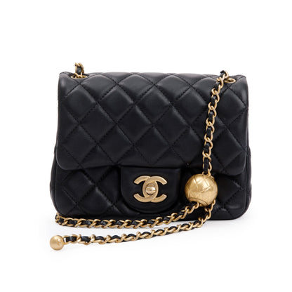 Chanel 2020 Black Quilted Lambskin Pearl Crush Square Mini Flap Bag