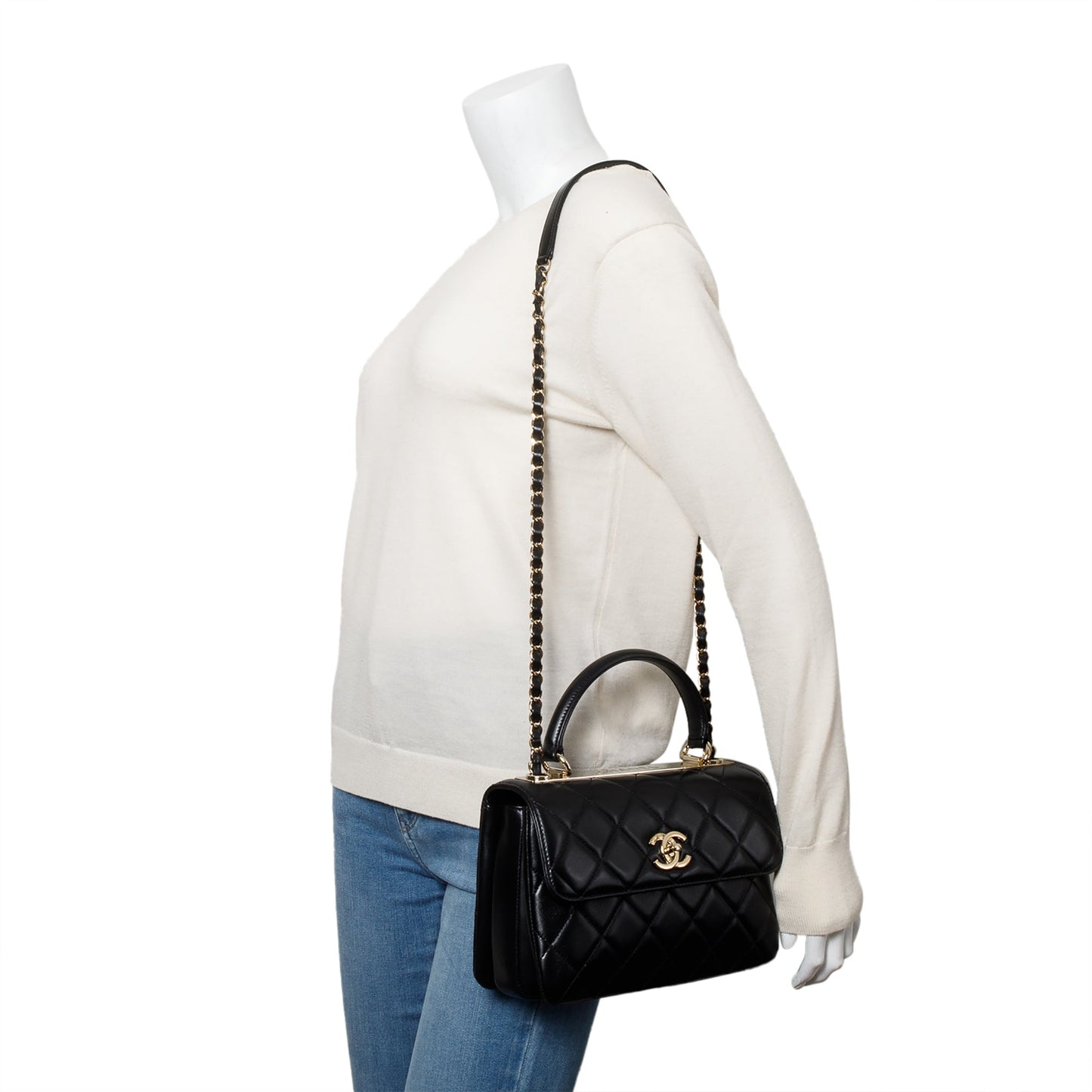 Chanel 2020 Black Quilted Lambskin Trendy CC Small Top Handle Flap Bag