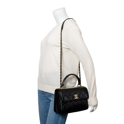Chanel 2020 Black Quilted Lambskin Trendy CC Small Top Handle Flap Bag