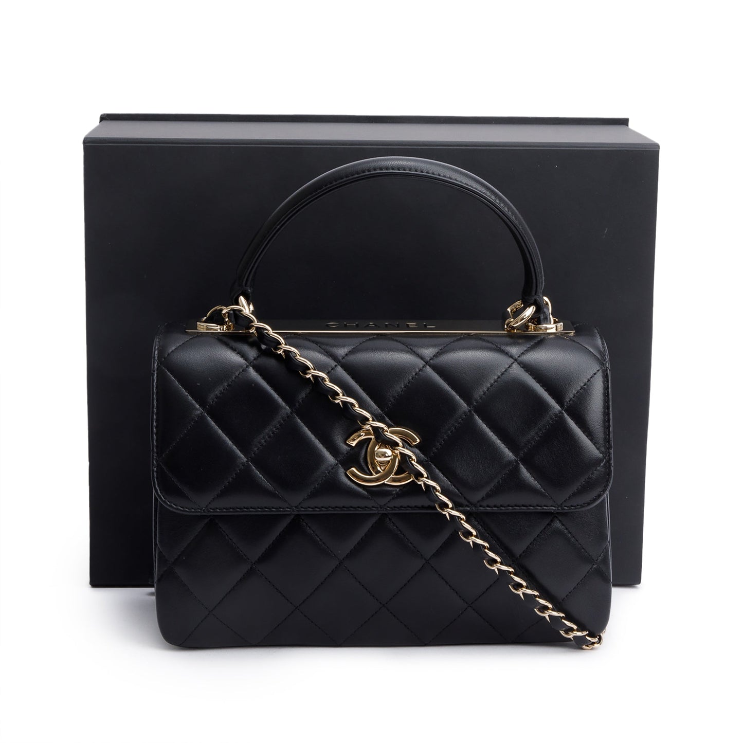 Chanel 2020 Black Quilted Lambskin Trendy CC Small Top Handle Flap Bag