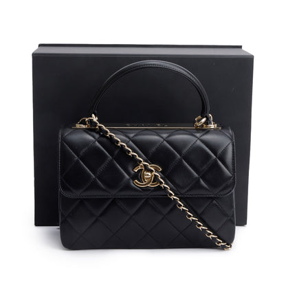 Chanel 2020 Black Quilted Lambskin Trendy CC Small Top Handle Flap Bag