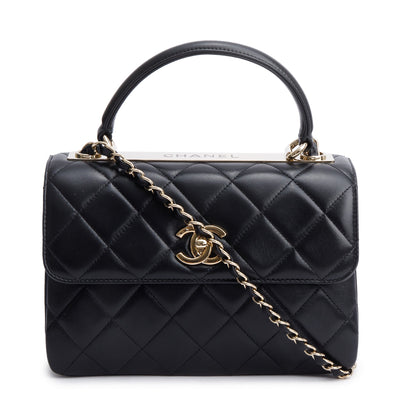 Chanel 2020 Black Quilted Lambskin Trendy CC Small Top Handle Flap Bag