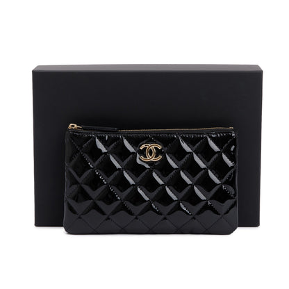 Chanel 2020 Black Quilted Patent Leather Classic Pouch