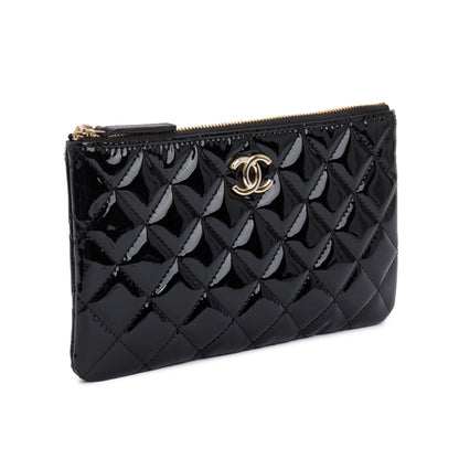 Chanel 2020 Black Quilted Patent Leather Classic Pouch