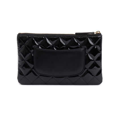 Chanel 2020 Black Quilted Patent Leather Classic Pouch