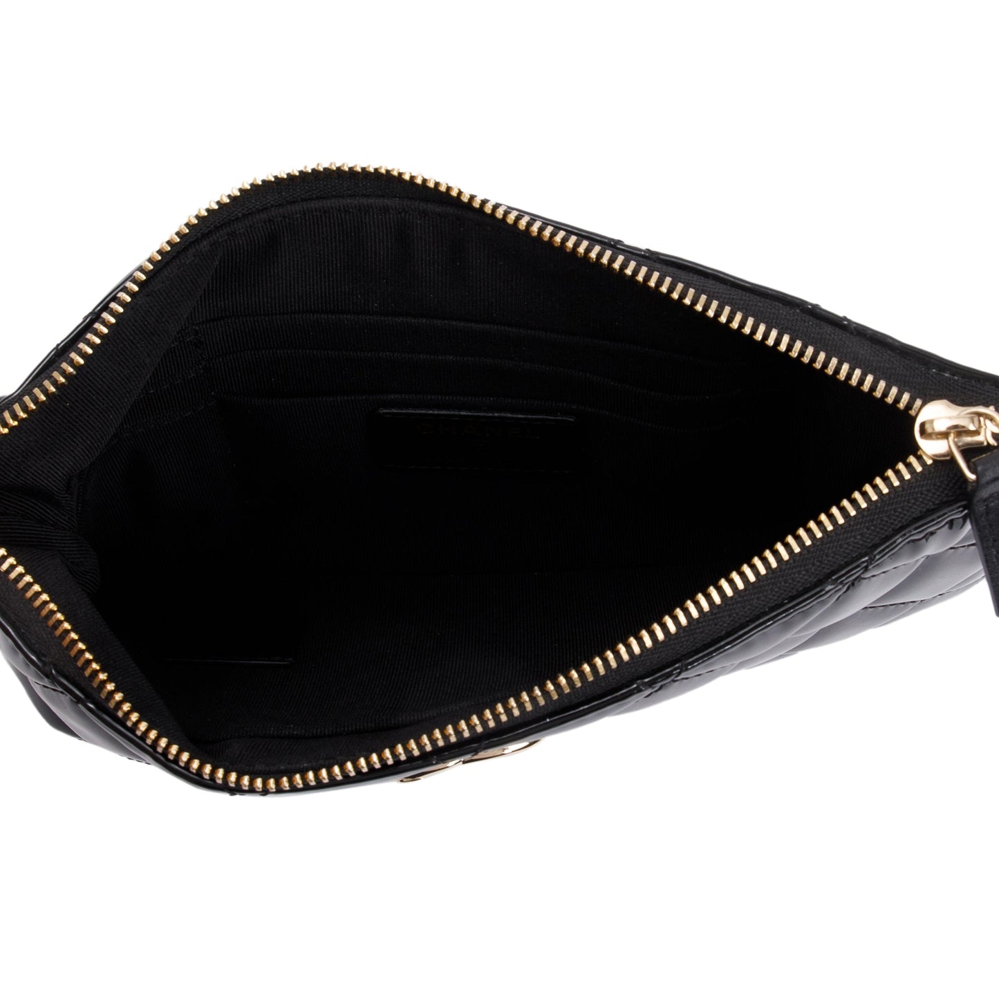 Chanel 2020 Black Quilted Patent Leather Classic Pouch
