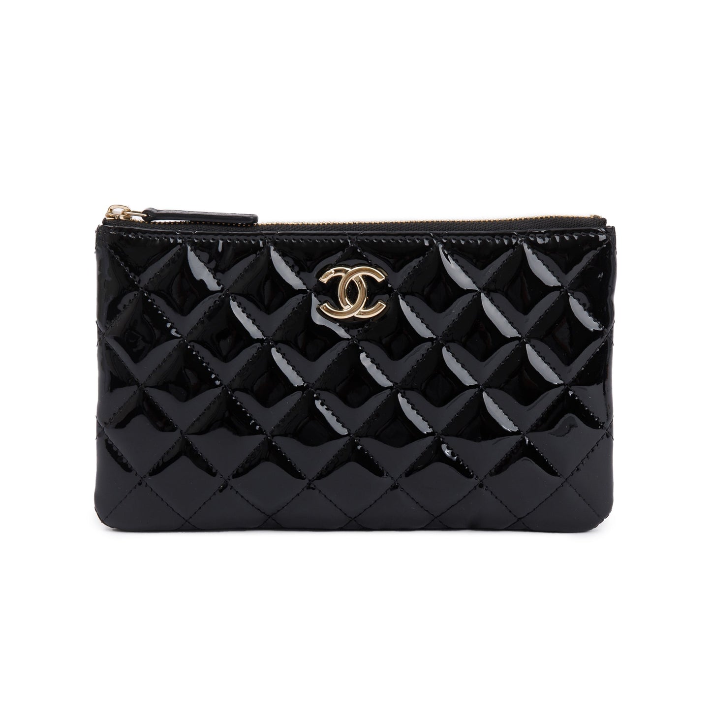Chanel 2020 Black Quilted Patent Leather Classic Pouch