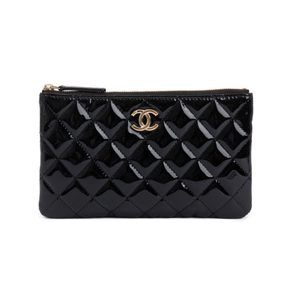 Chanel 2020 Black Quilted Patent Leather Classic Pouch