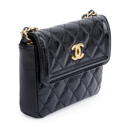 Chanel 2020 Black Quilted Shiny Aged Calfskin Leather Mini Chain Belt Bag