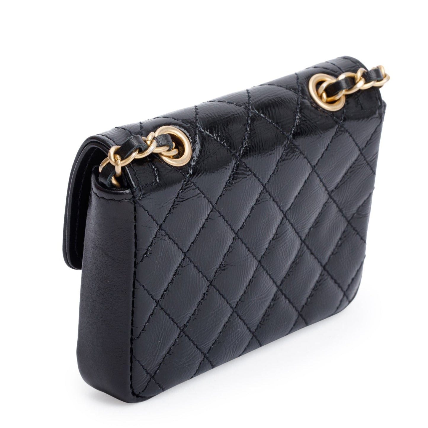 Chanel 2020 Black Quilted Shiny Aged Calfskin Leather Mini Chain Belt Bag