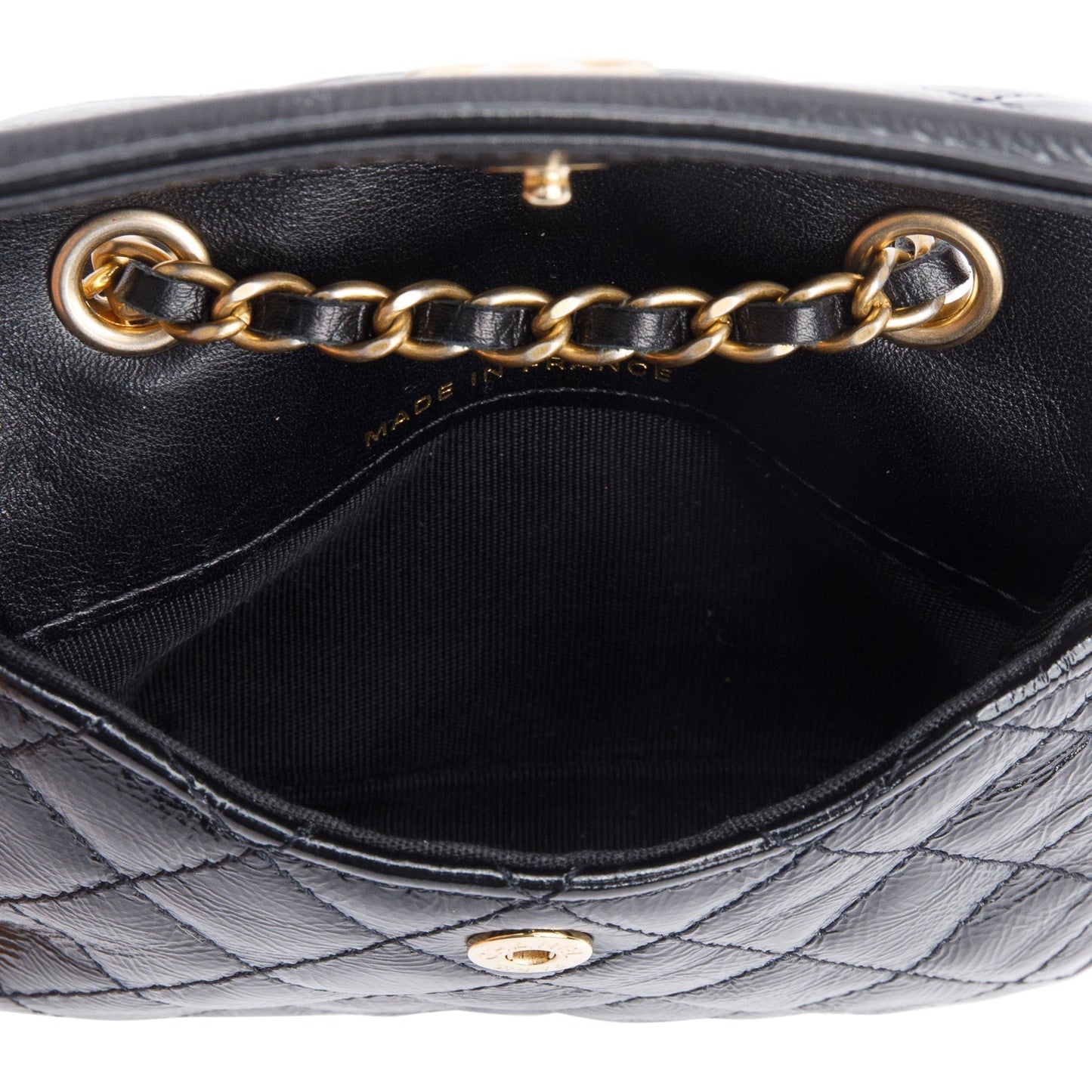 Chanel 2020 Black Quilted Shiny Aged Calfskin Leather Mini Chain Belt Bag