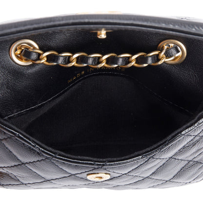 Chanel 2020 Black Quilted Shiny Aged Calfskin Leather Mini Chain Belt Bag
