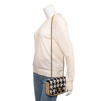 Chanel 2020 Black/White Tweed River Of Pearls Flap Bag